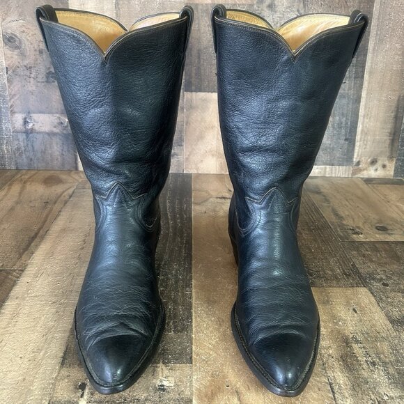 Tony Lama Gold Label Vintage Classic Black Cowboy Boots Mens 11 D - Picture 1 of 12